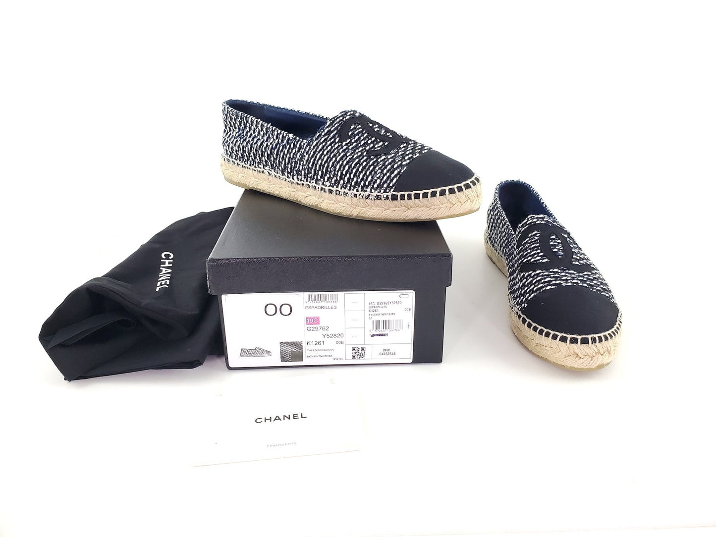 Chanel Black White Tweed Espadrilles Flats 41