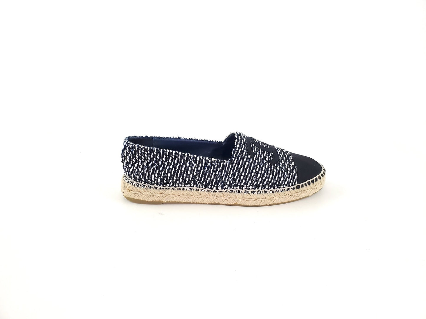Chanel Black White Tweed Espadrilles Flats 41