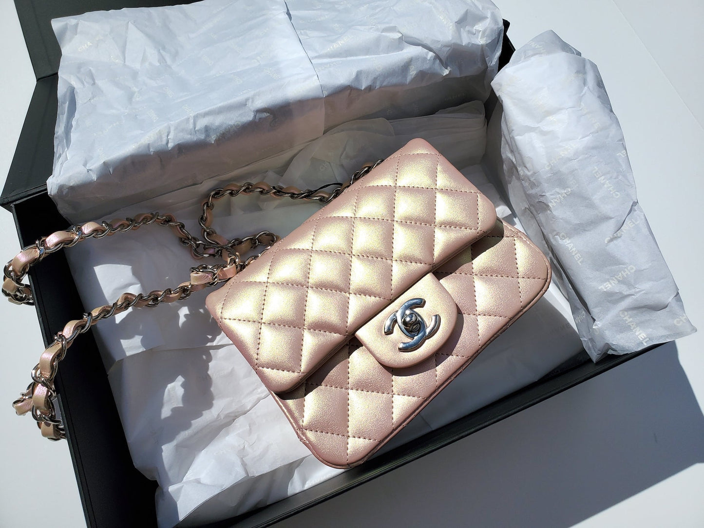 Chanel New Square Mini 2021 Iridescent Pink Calfskin Leather Accessory