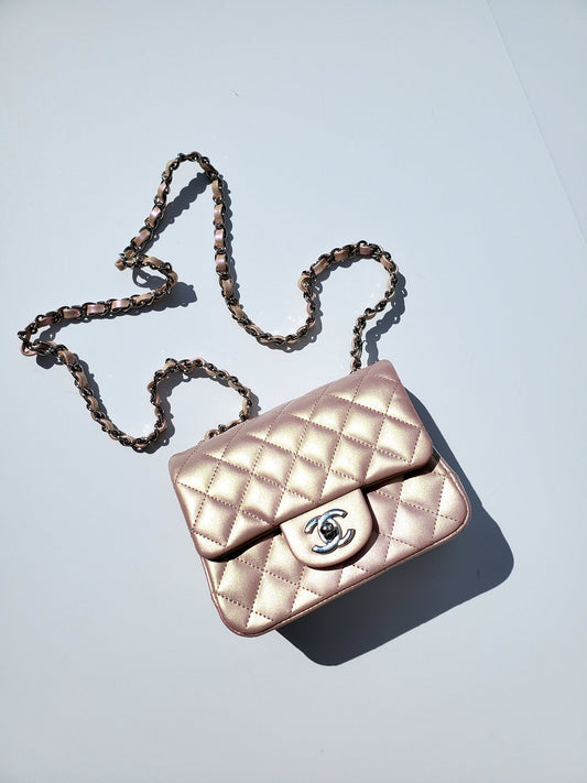 Chanel New Square Mini 2021 Iridescent Pink Calfskin Leather Accessory