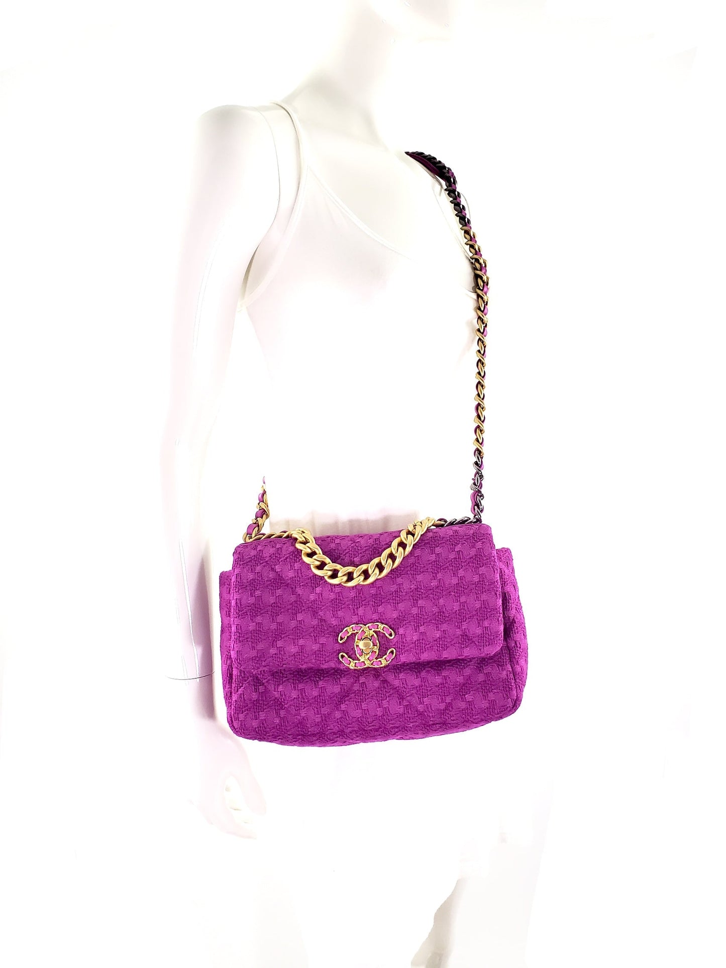 Chanel 19 Small Tweed Magenta Pink Accessory