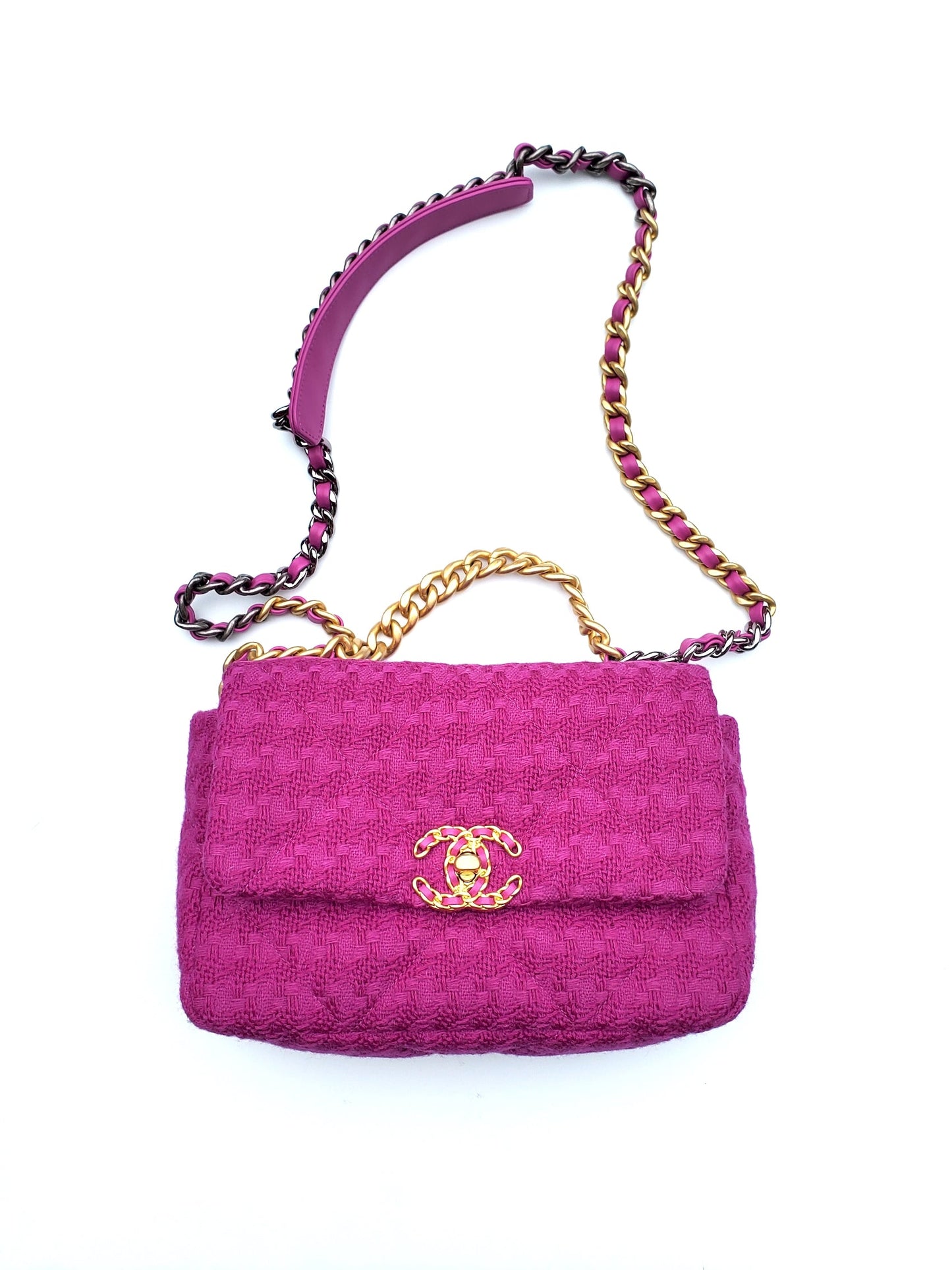 Chanel 19 Small Tweed Magenta Pink Accessory