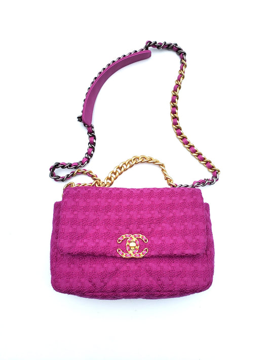 Chanel 19 Small Tweed Magenta Pink Accessory