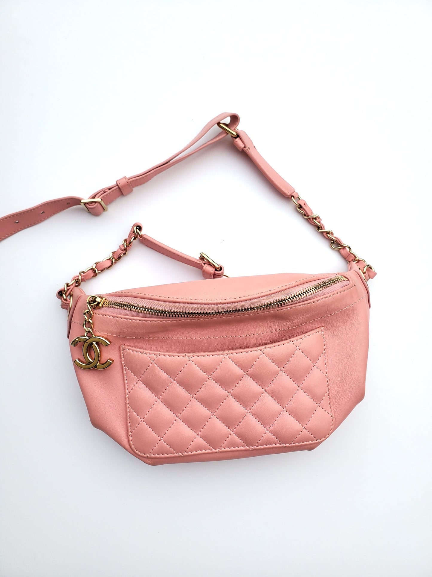 Chanel Pink Leather CC Quilted Bi Waist Accessory