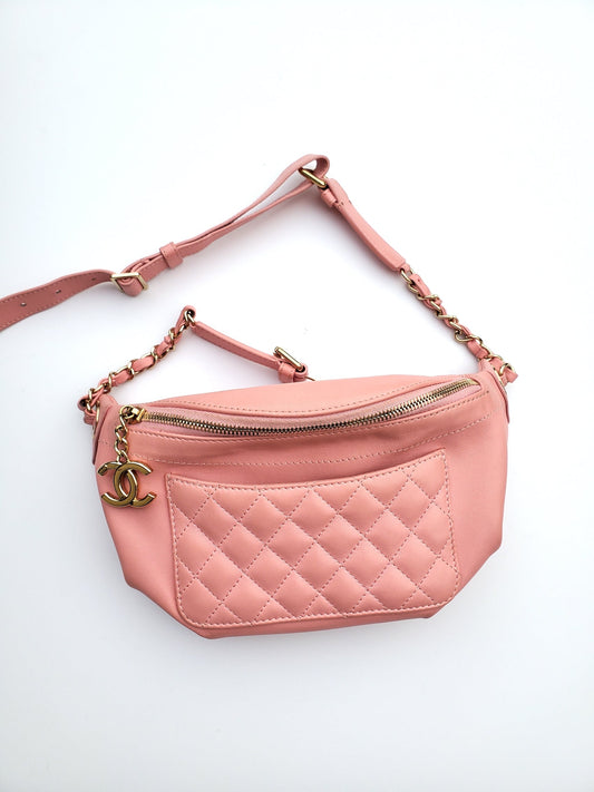 Chanel Pink Leather CC Quilted Bi Waist Accessory