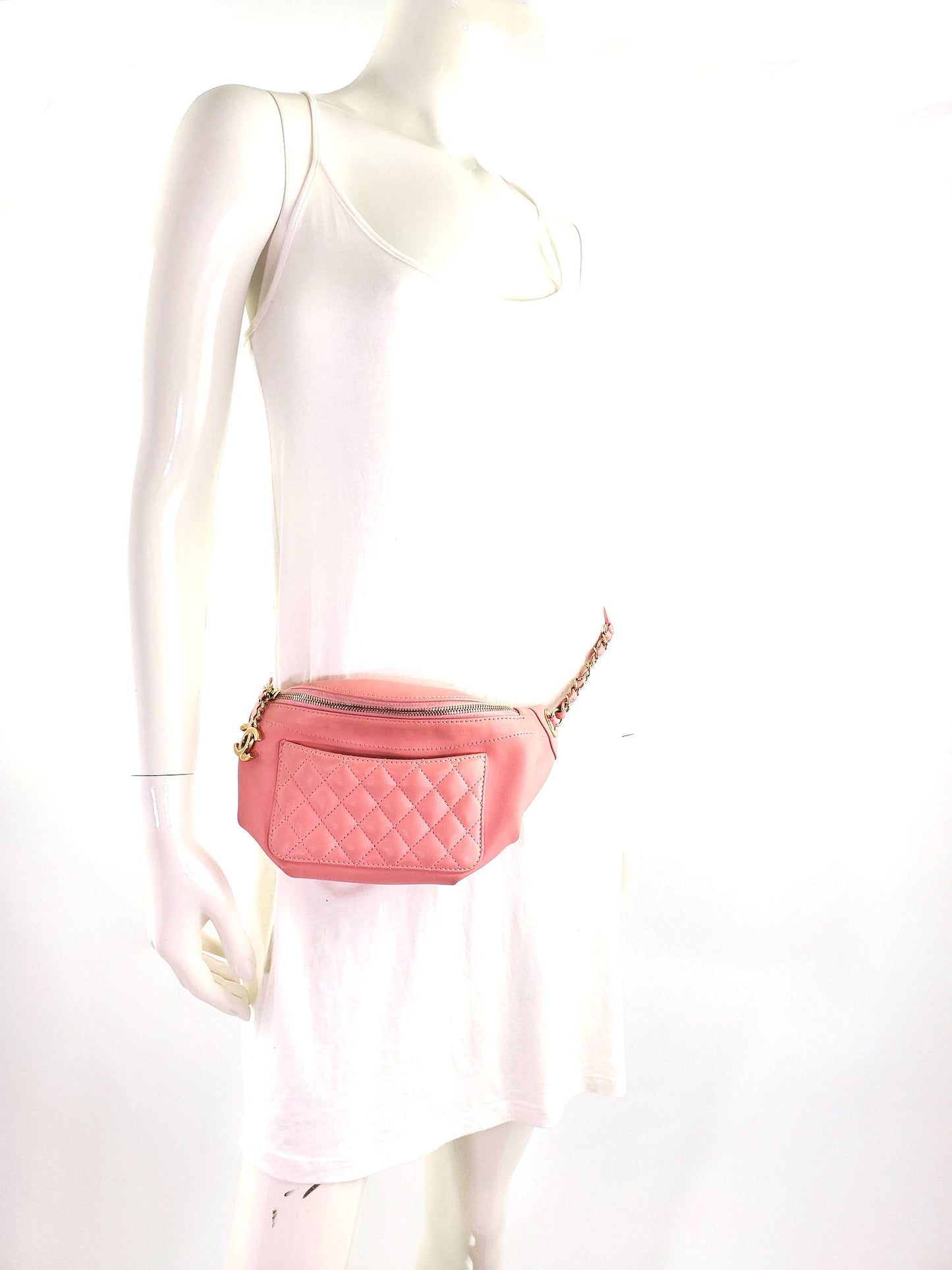 Chanel Pink Leather CC Quilted Bi Waist Accessory