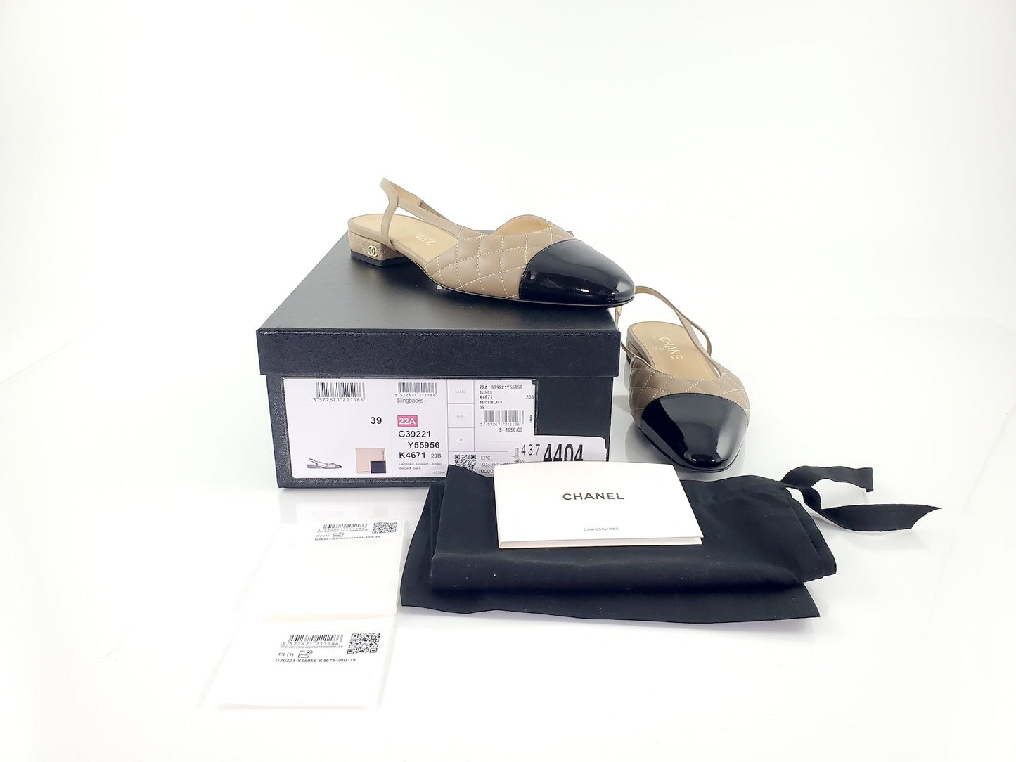 Chanel New Bi Color Beige Black Patent Slingbacks 39 Accessory