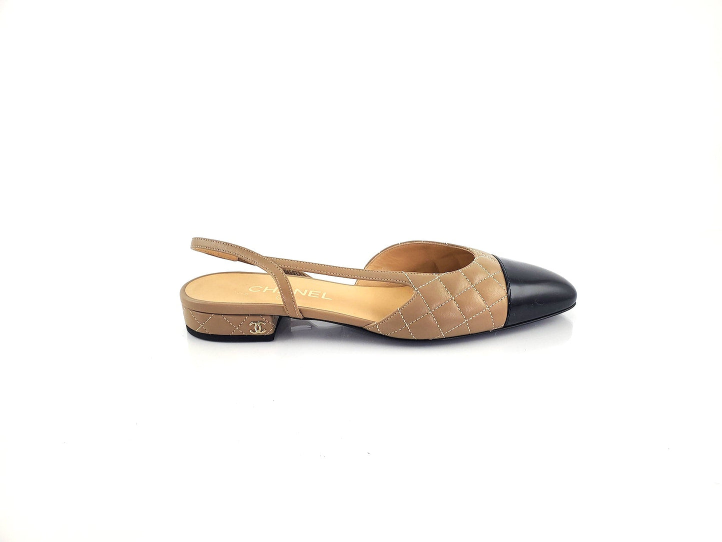Chanel New Bi Color Beige Black Patent Slingbacks 39 Accessory