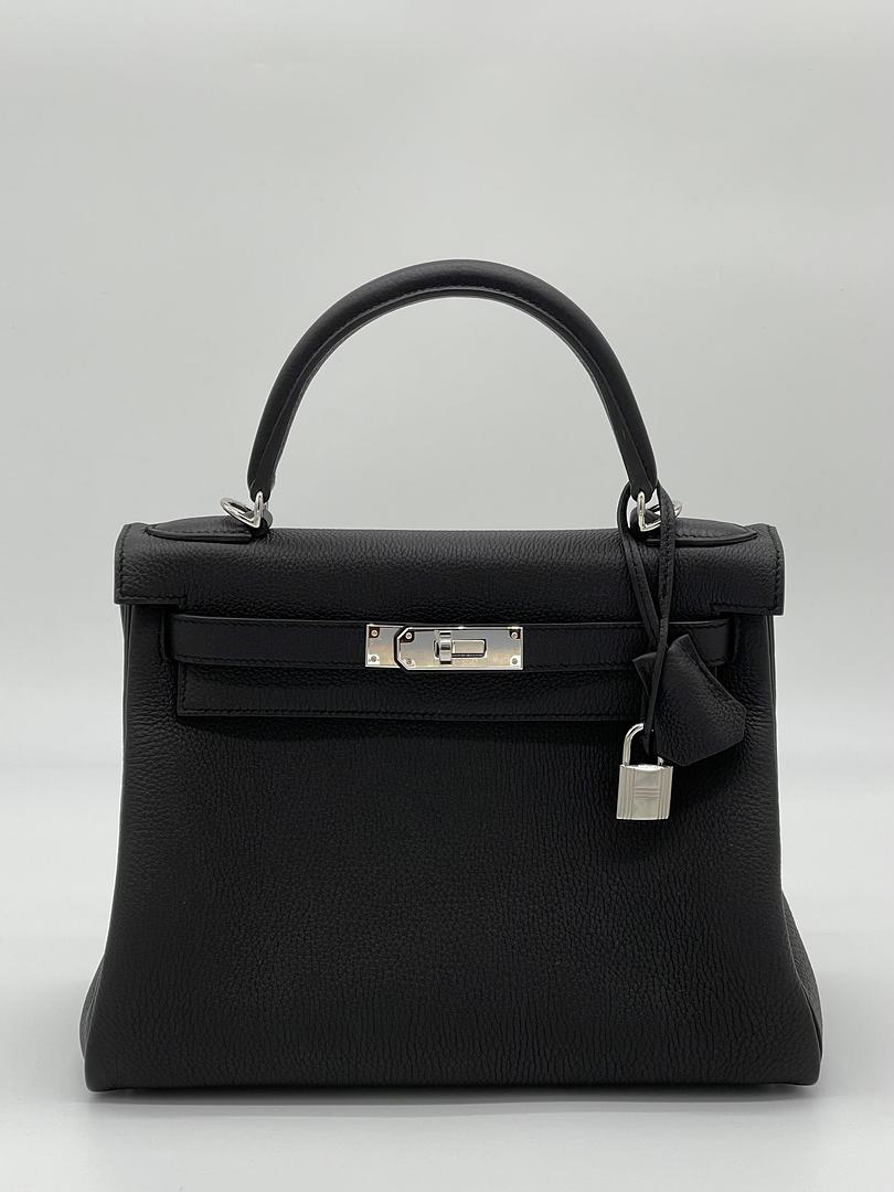 Gucci Hermes Kelly Retourne Togo Noir Palladium Hardware Handbag Travel Bag