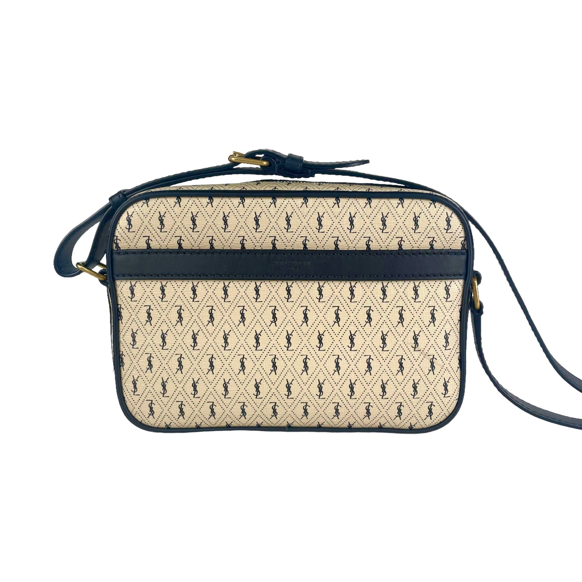 YSL Saint Laurent Camera All Over Crossbody Bag Monogram Beige
