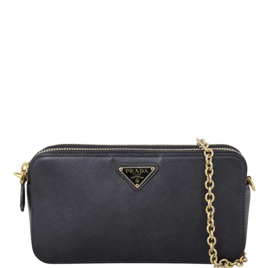 Prada Saffiano Double Zip Crossbody Handbag Mini Chain Crossbody Bag