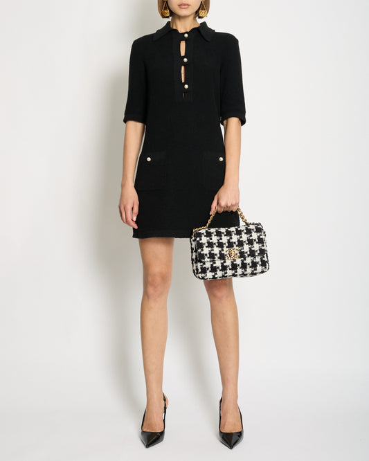 Chanel Black Terry Fabric Short Sleeve Dress with Pearl CC Buttons Detail Size FR 34 (UK 6) RRP £3000