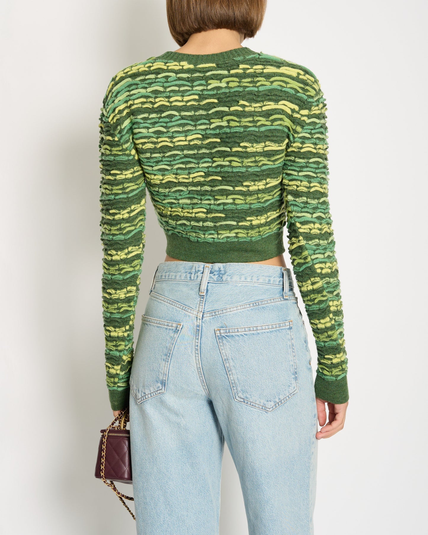 Chanel *HOT* Green Cropped Jacquard Jumper with CC Detail Size FR 36 (UK 8) RRP £1960 Accessory