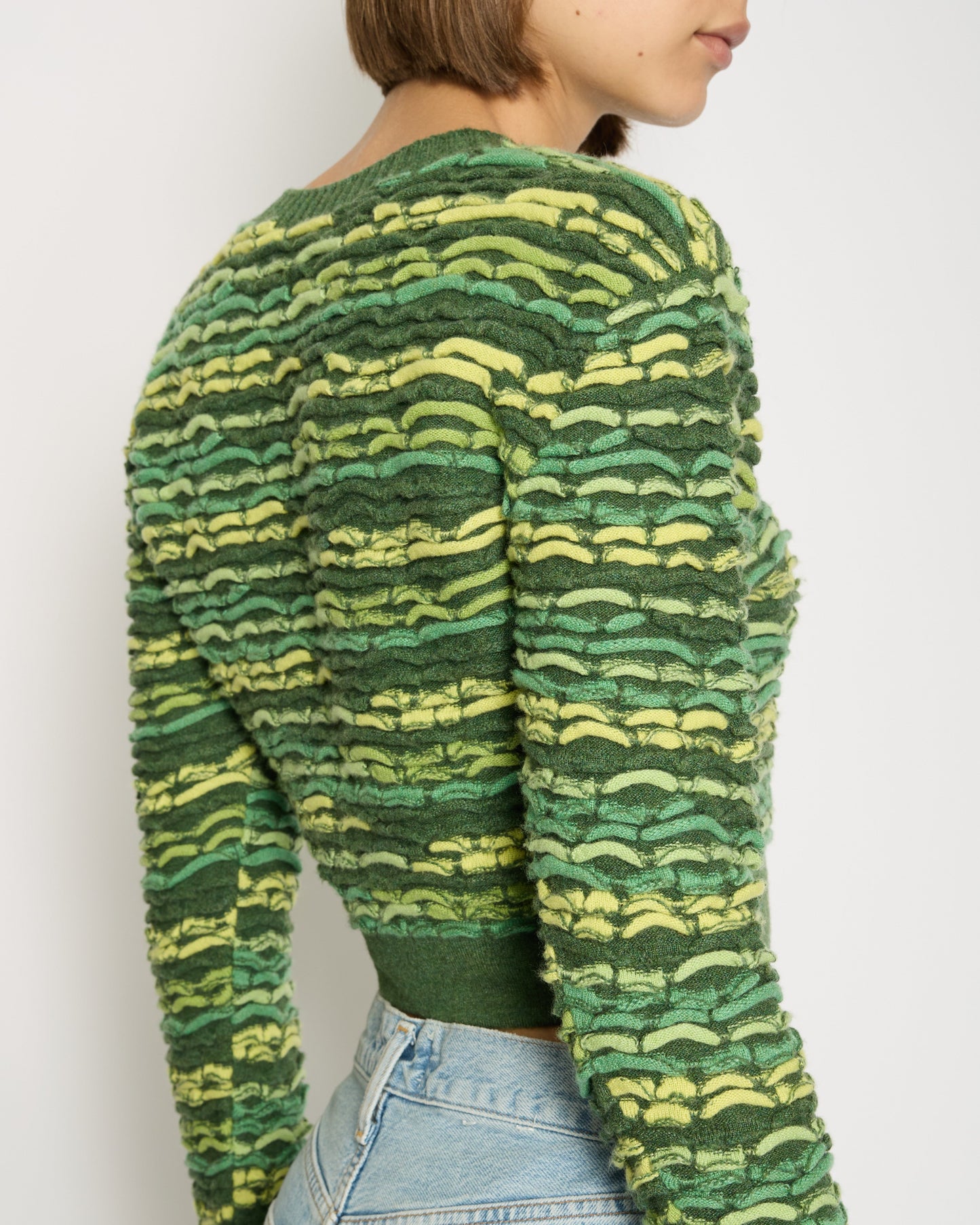 Chanel *HOT* Green Cropped Jacquard Jumper with CC Detail Size FR 36 (UK 8) RRP £1960 Accessory