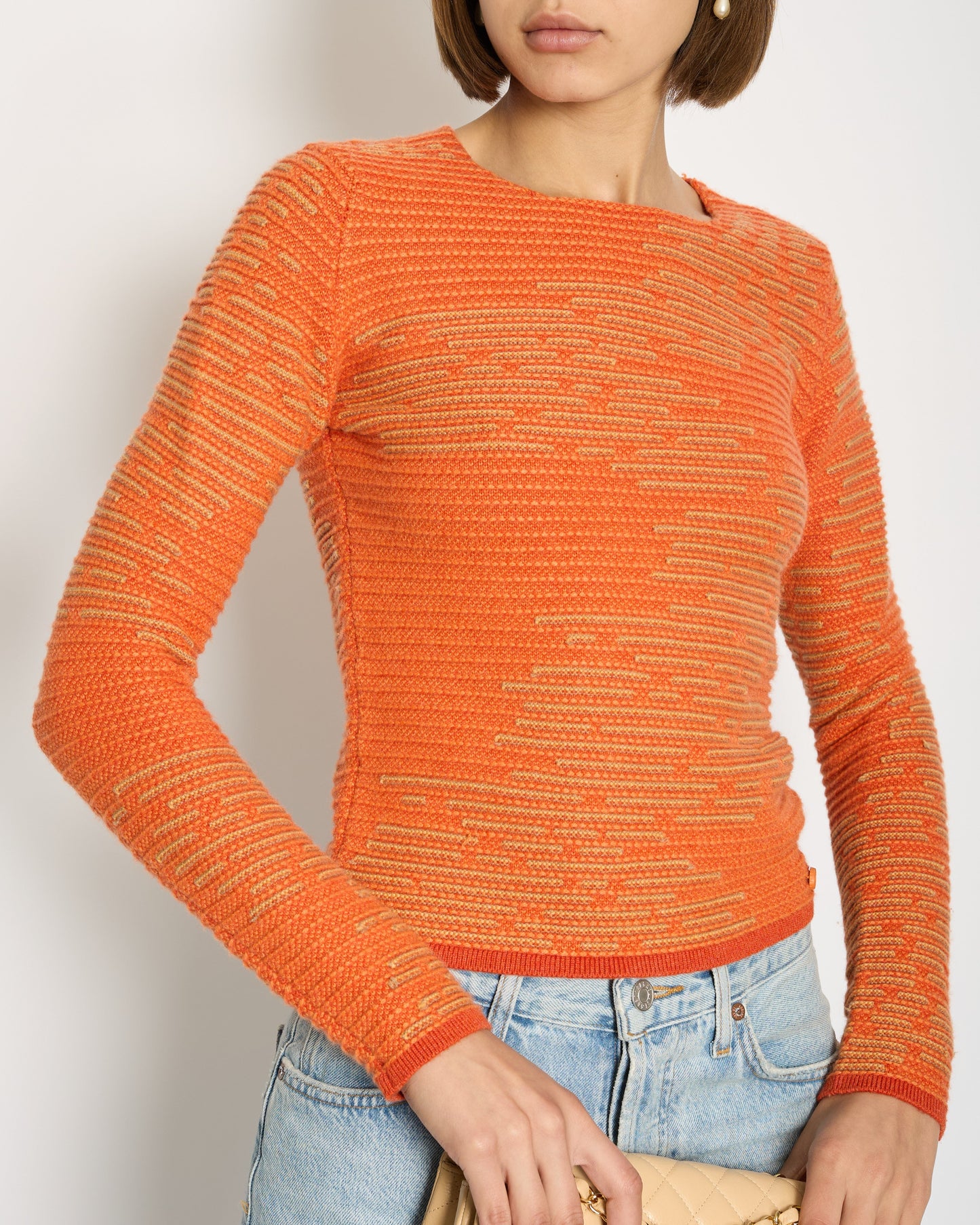 Chanel Carrot Orange Cashmere Jacquard Jumper with CC Detail Size FR 34 (UK 6) RRP £1960 Accessory