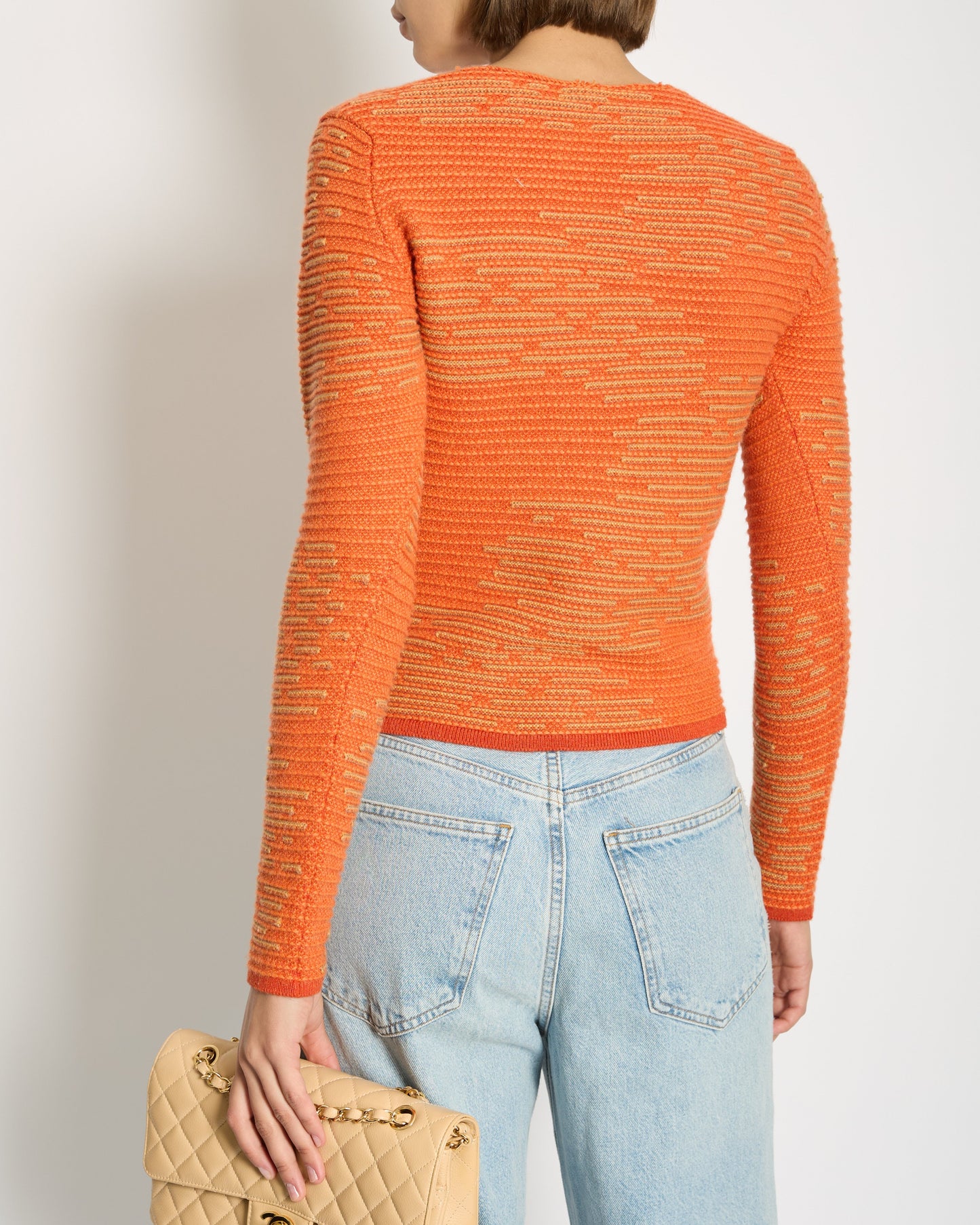 Chanel Carrot Orange Cashmere Jacquard Jumper with CC Detail Size FR 34 (UK 6) RRP £1960 Accessory