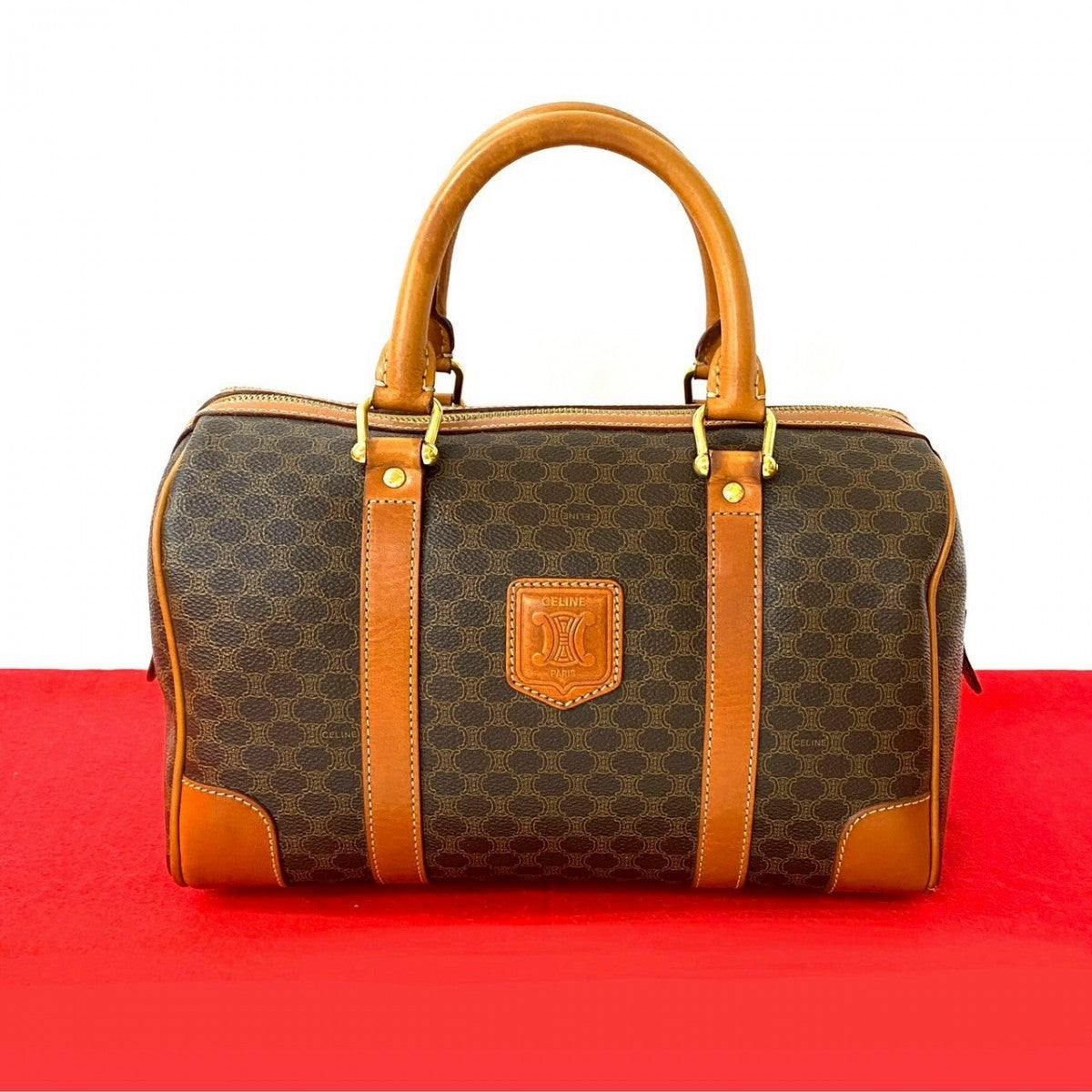 Pvc Macadam Blason Triomphe Women Leather Brown Travel Bag
