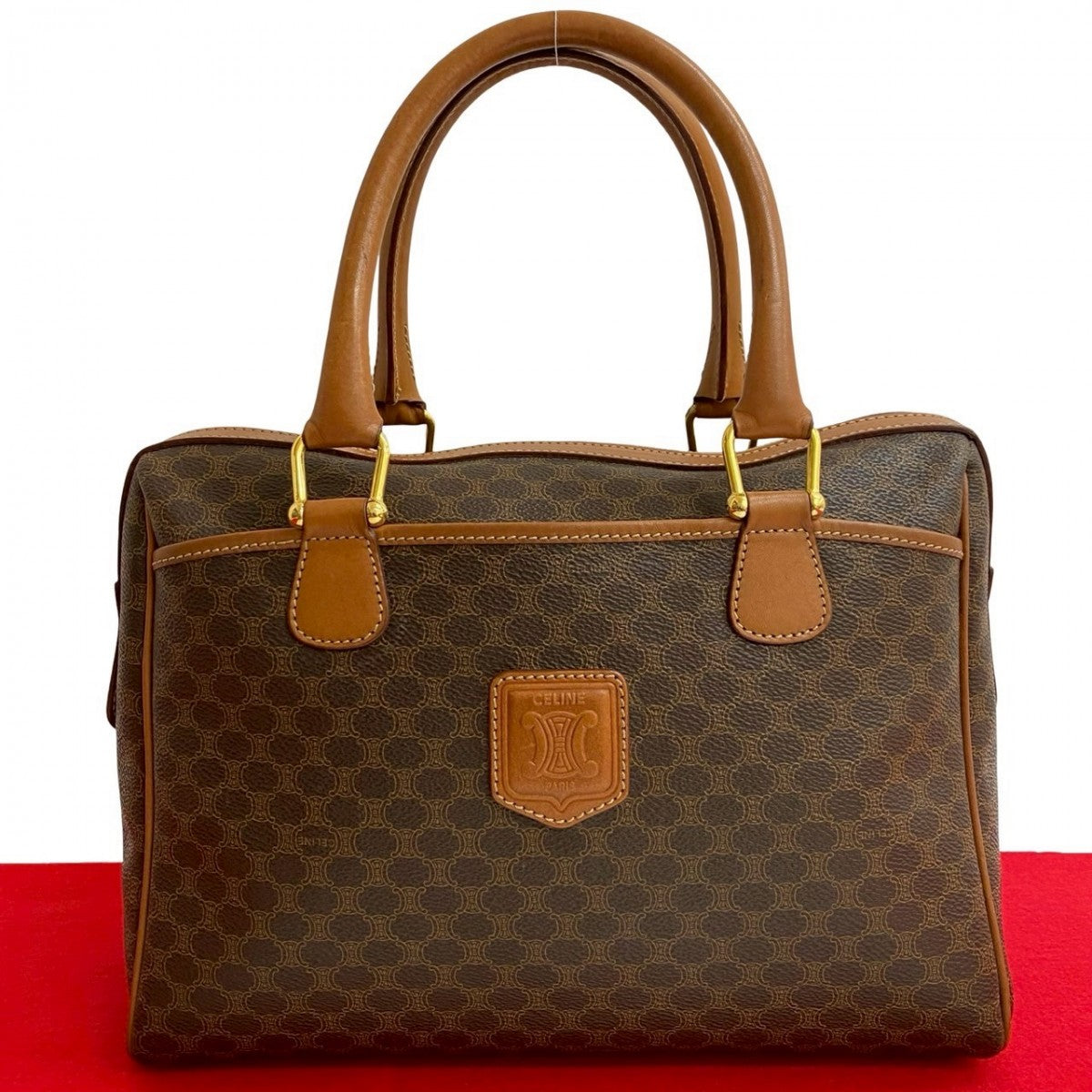 Pvc Macadam Blason Triomphe Pattern Women Leather Brown Travel Bag