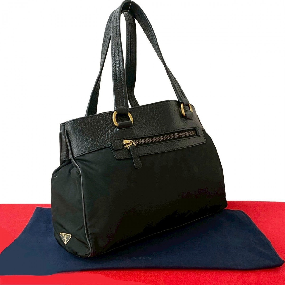 Triangular Logo Women Leather Nylon Travel Bag