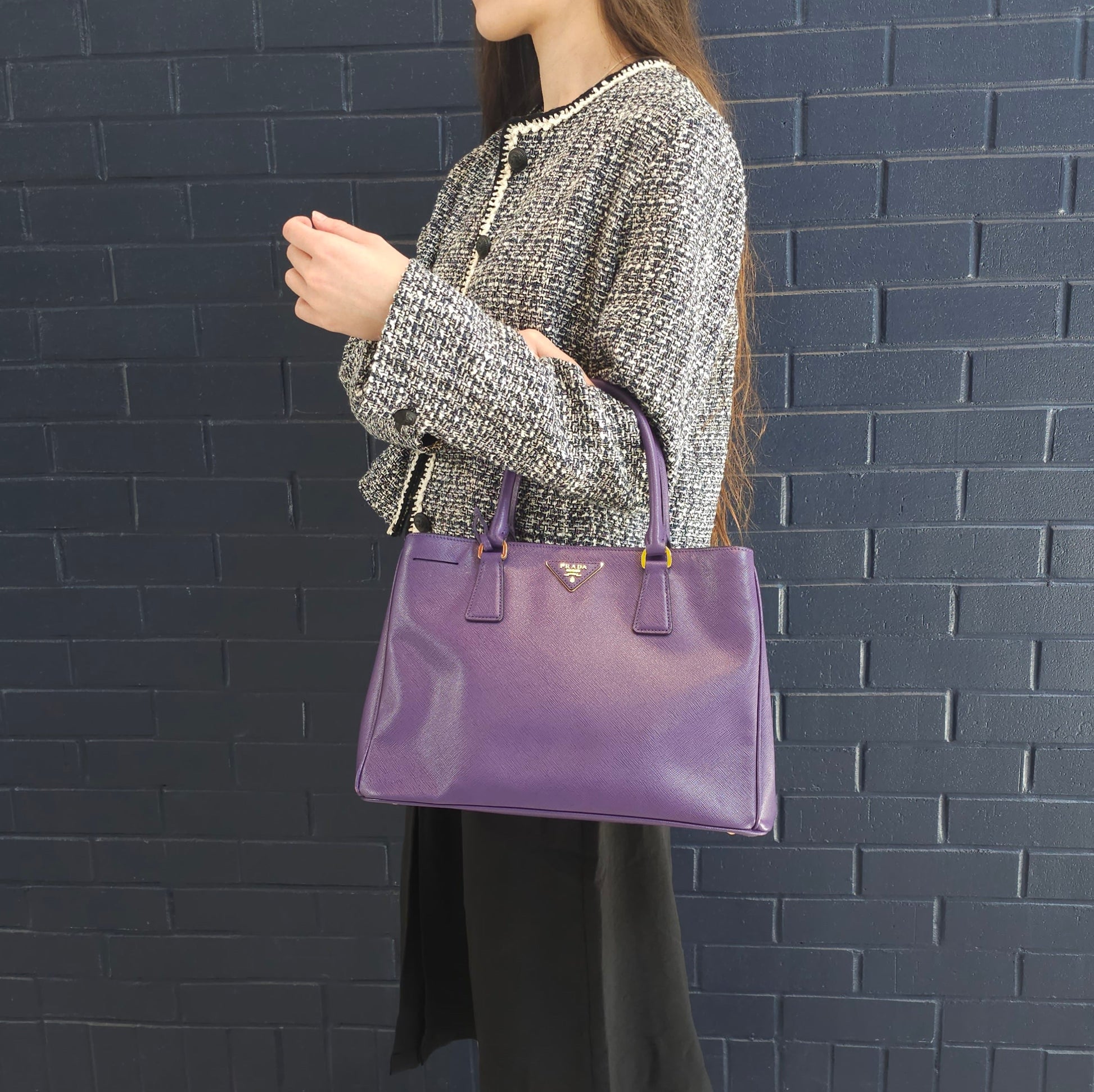 Prada Lux Galleria Tote Tws Leather Saffiano Purple Tote Bag