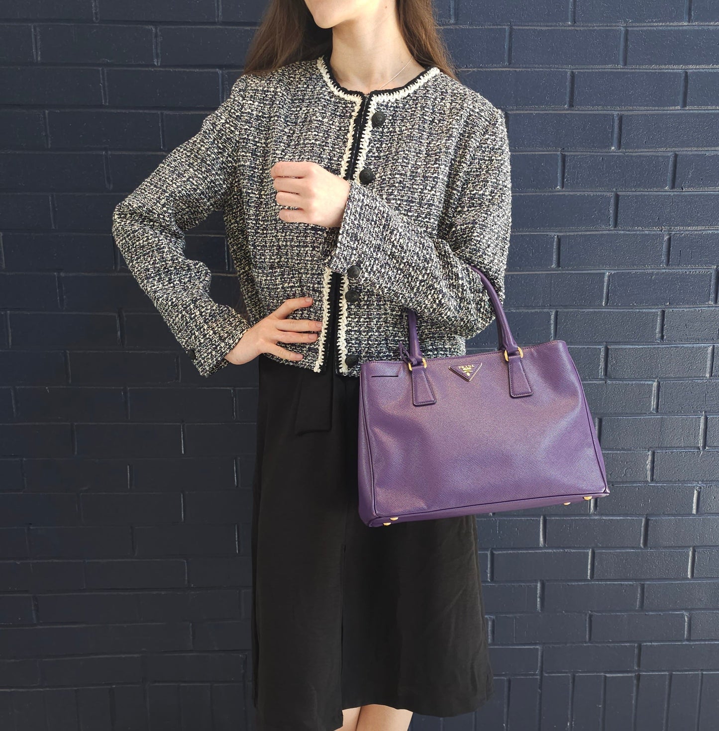 Prada Lux Galleria Tote Tws Leather Saffiano Purple Tote Bag