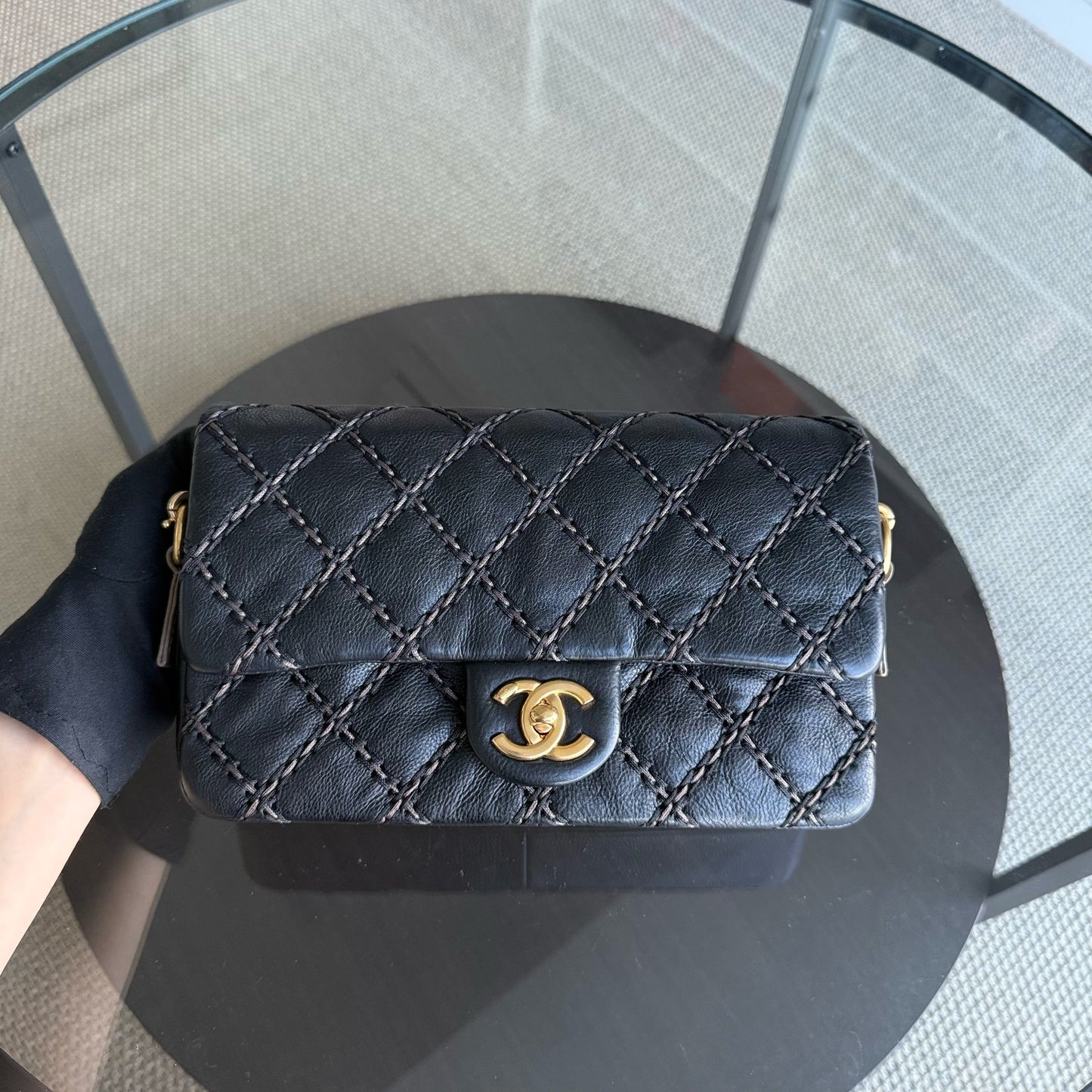 Chanel Seasonal Flap - Stitch Calfskin Zip Bag Quilted Black Handbag