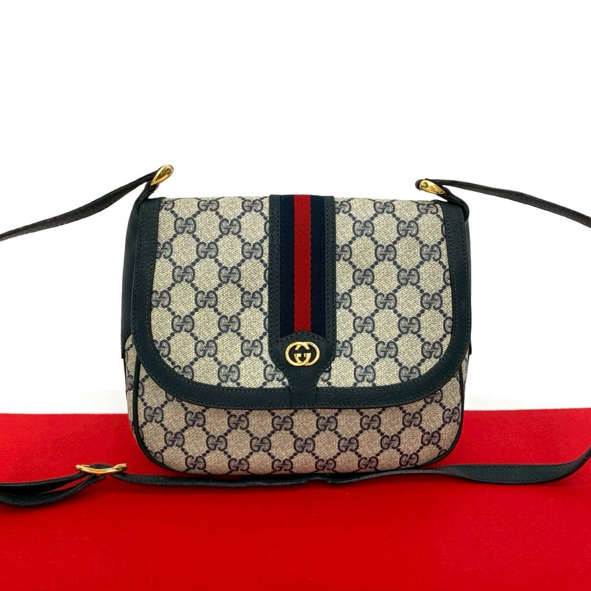 Gucci Sherry line Leather Navy Shoulder Bag