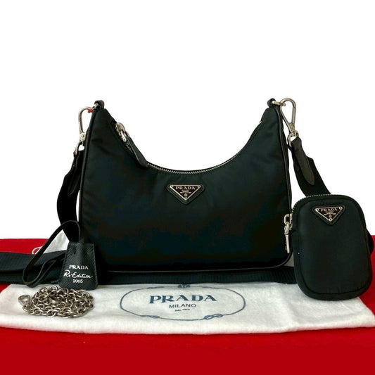 Prada Re Edition 2Way Shoulder Bag Leather Nylon Saffiano 2Way Shoulder Bag