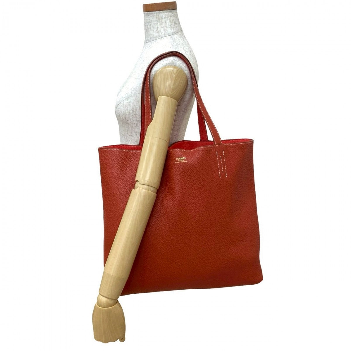 Hermes Tote Bag Taurillon Clemence Double Sense Orange