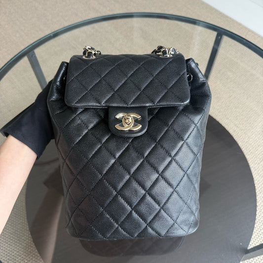 Chanel Urban Spirit Backpack- Caviar Hardware Microchip Black Gold