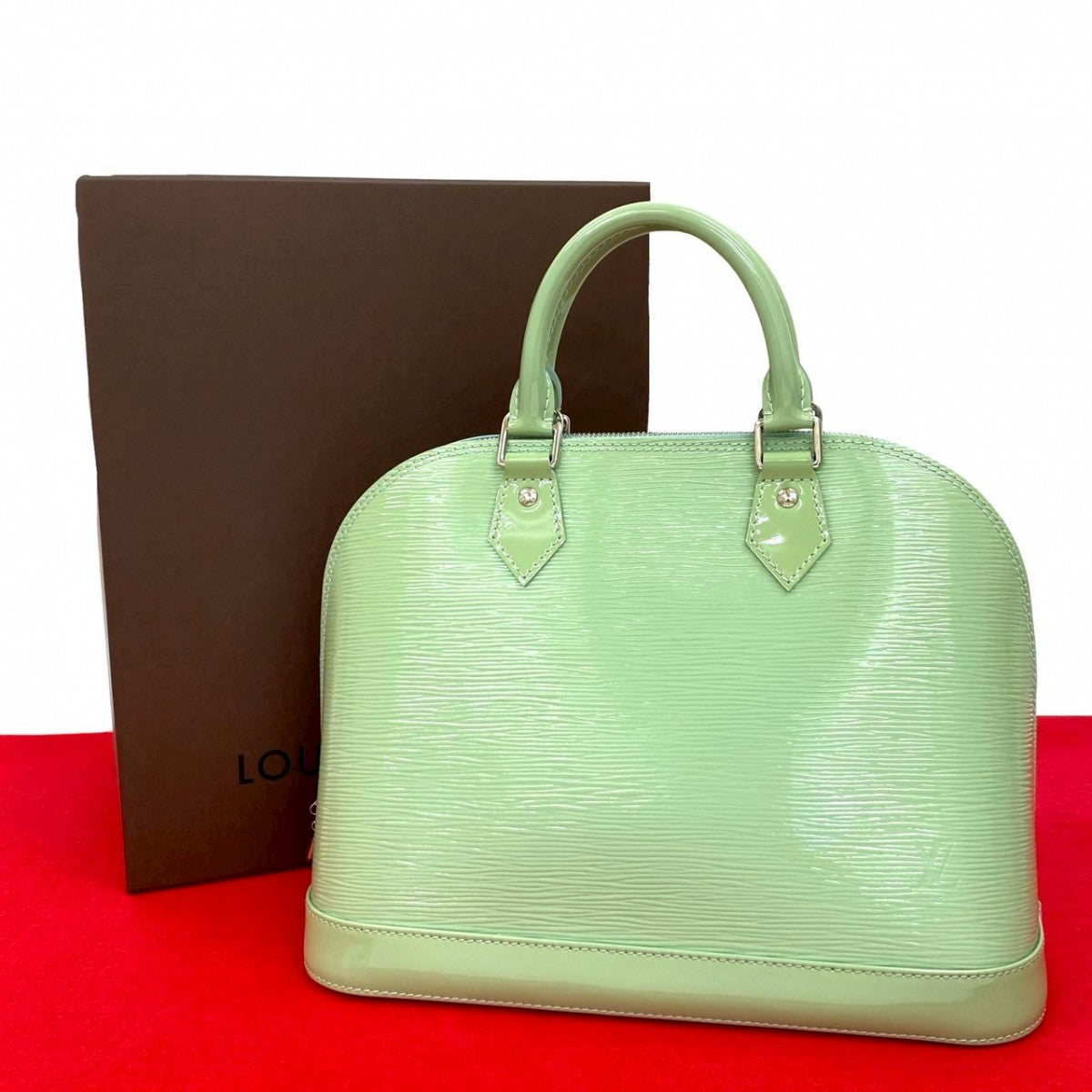 Louis Vuitton M40625 Mint Epi Alma PM Leather Patent Green Handbag