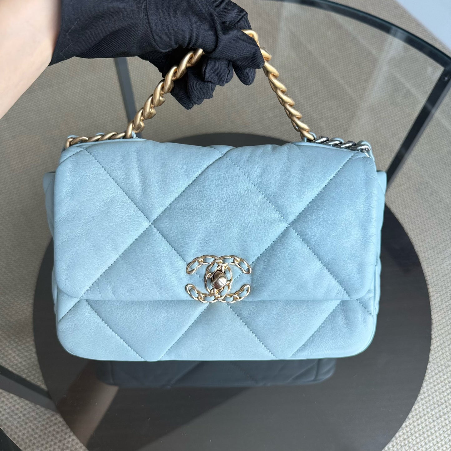 Chanel 19 Bag Small - Goatskin Light Two-tone Quilted Blue Handbag