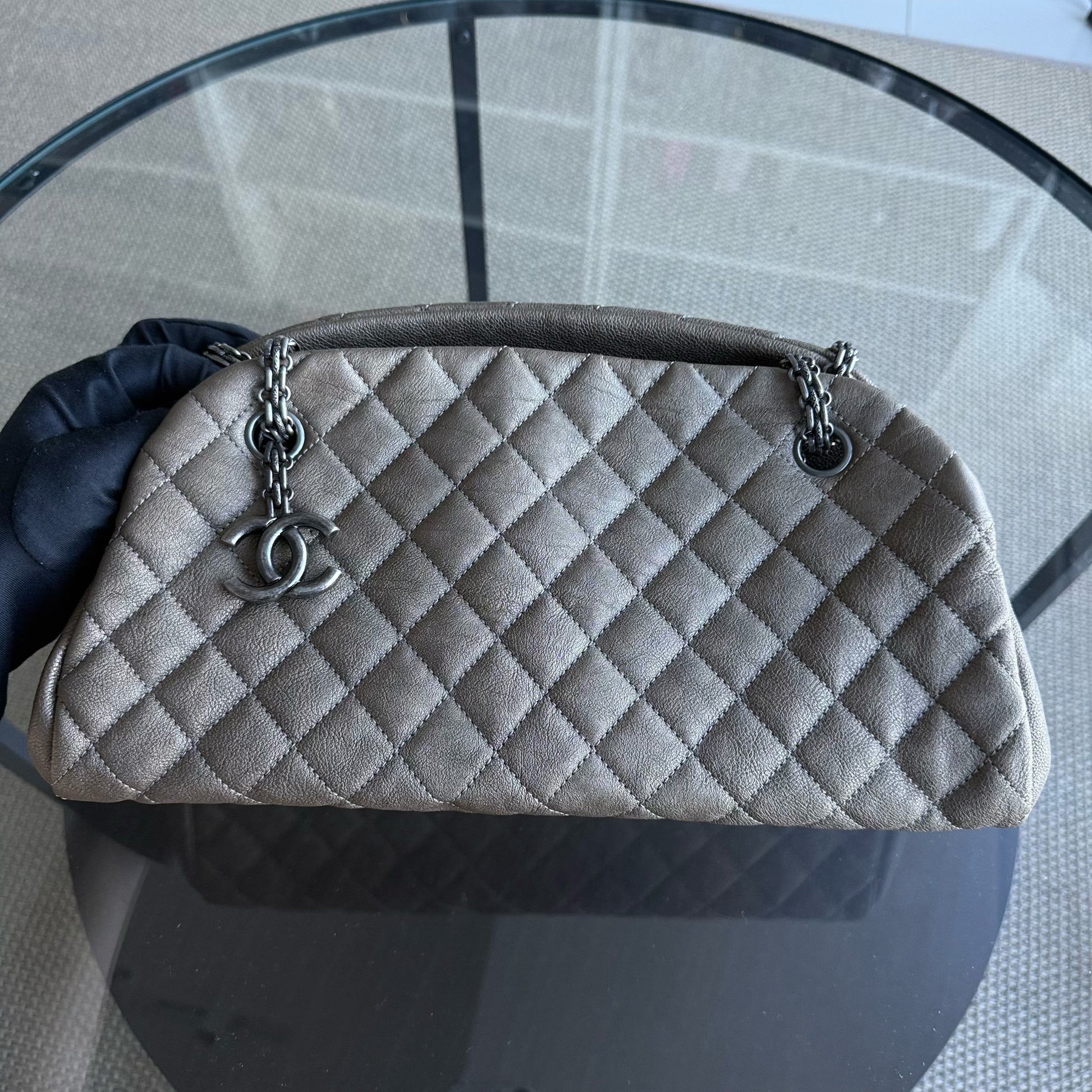 Chanel Mademoiselle Bowling Bag - Quilted Grained Calfskin Caviar Metallic Silver Hardware Series 14