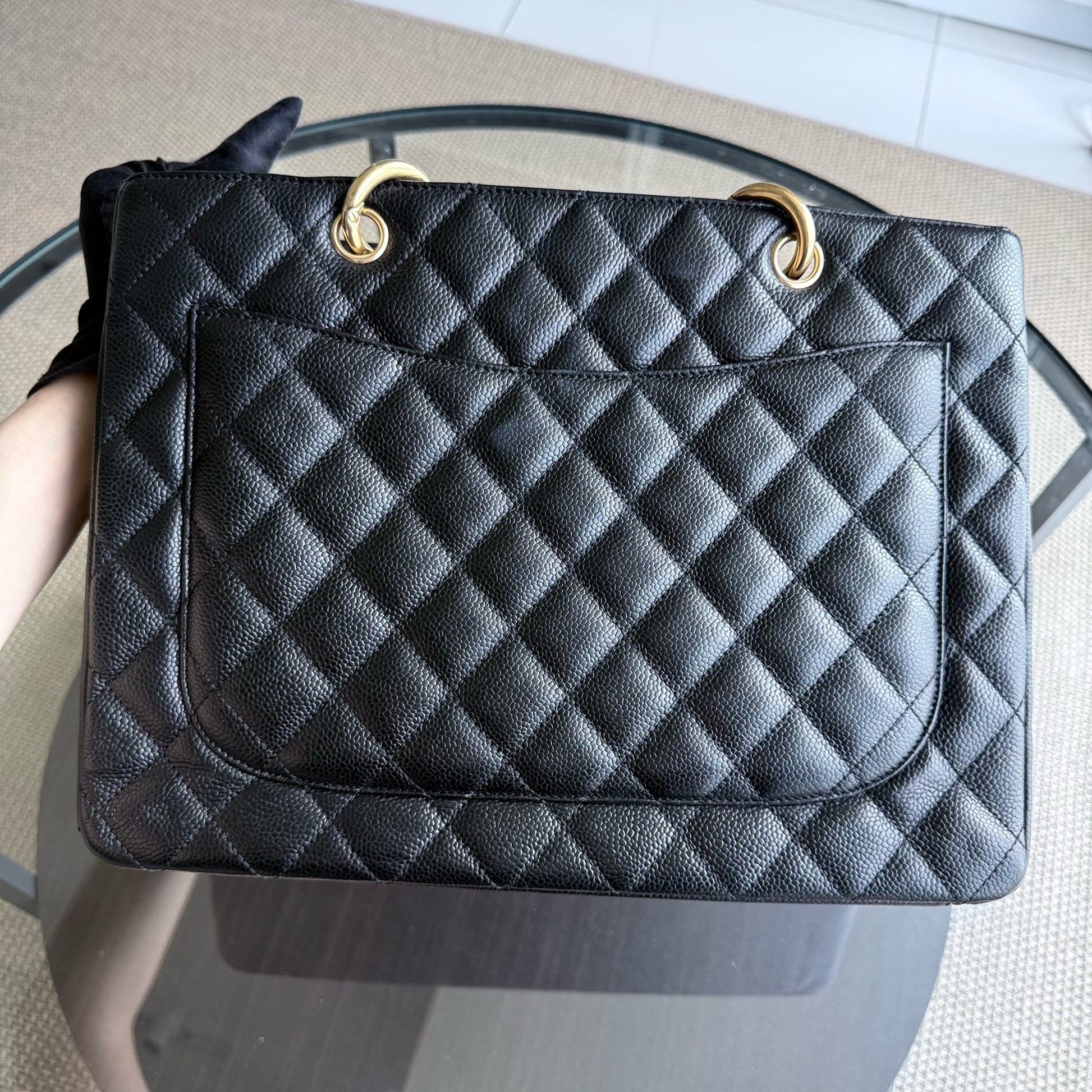 Chanel GST Grand Shopping Tote - Caviar Quilted Grained Calfskin Black Gold Hardware Series 11