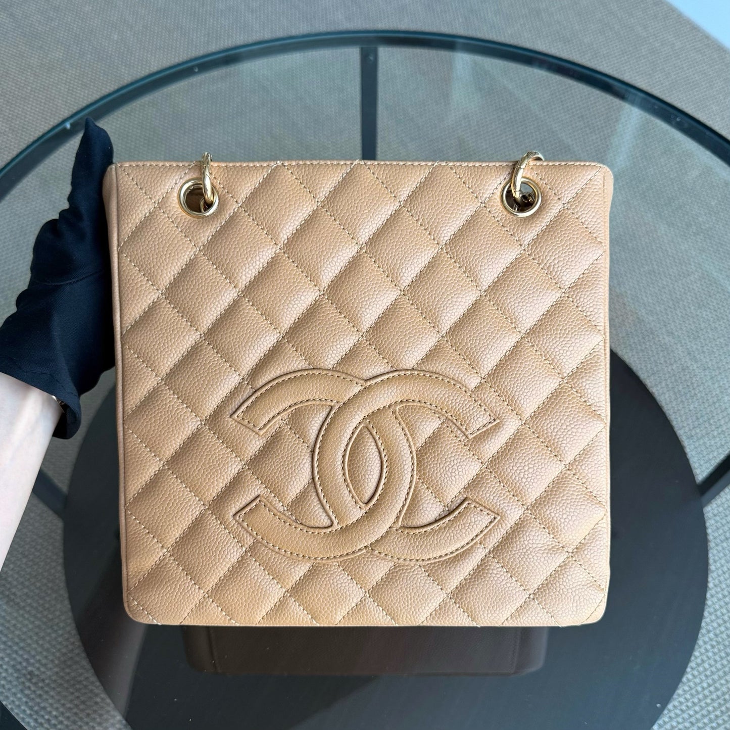 Chanel PST Petite Shopping Tote - Caviar Grained Quilted Beige Tote Bag Series 12