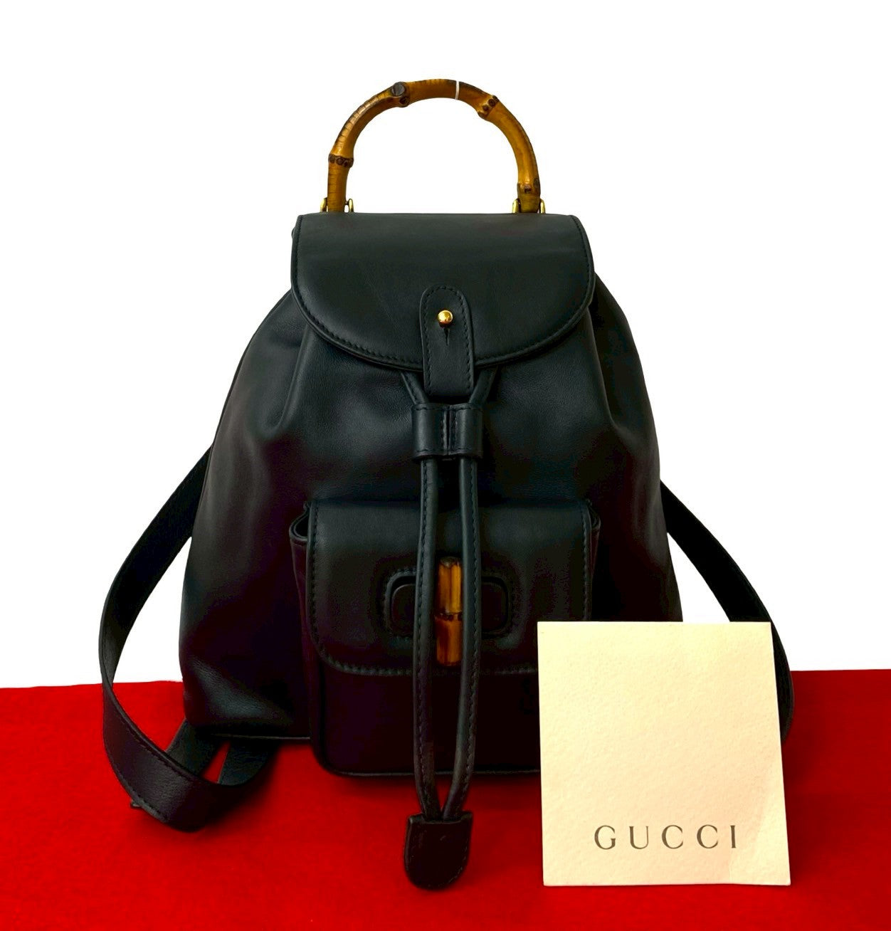 Gucci Backpack Bamboo Leather Navy