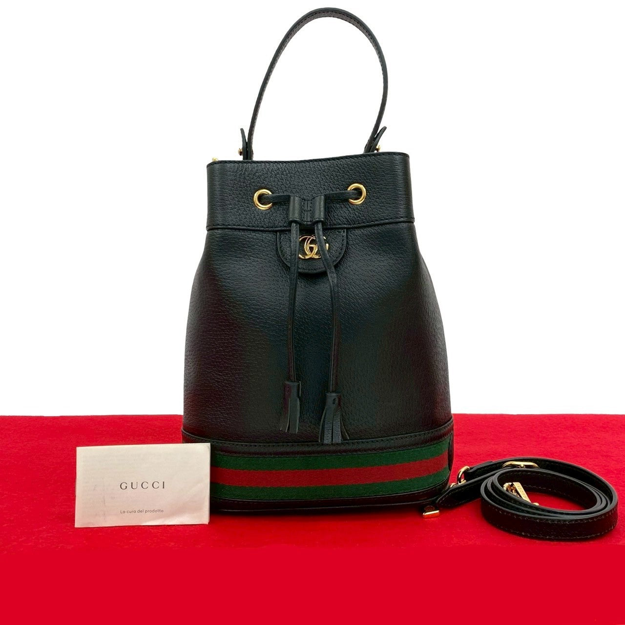 Gucci Ophidia Leather Black Small Bucket Shoulder Bag