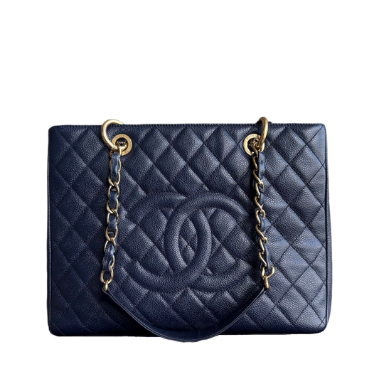 Chanel GST Grand Shopping Tote - Caviar Grained Quilted Blue Tote Bag 19 2