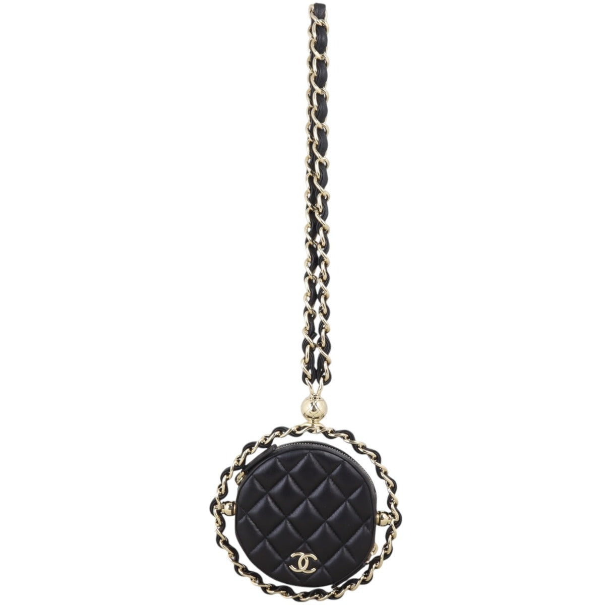 Chanel Frame Chain Around Round Clutch Quilted Black Clutch Bag
