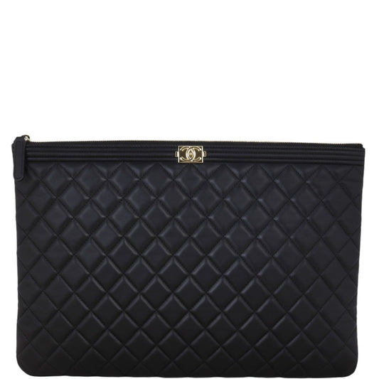 Chanel Boy O-Case Handbag Quilted Large Clutch Bag