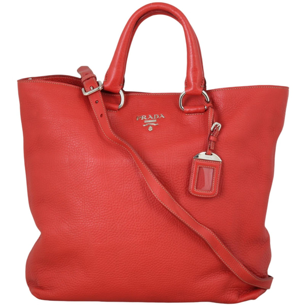 Prada Tote Bag Daino Tote 3 Vitello Red Shoulder Bag