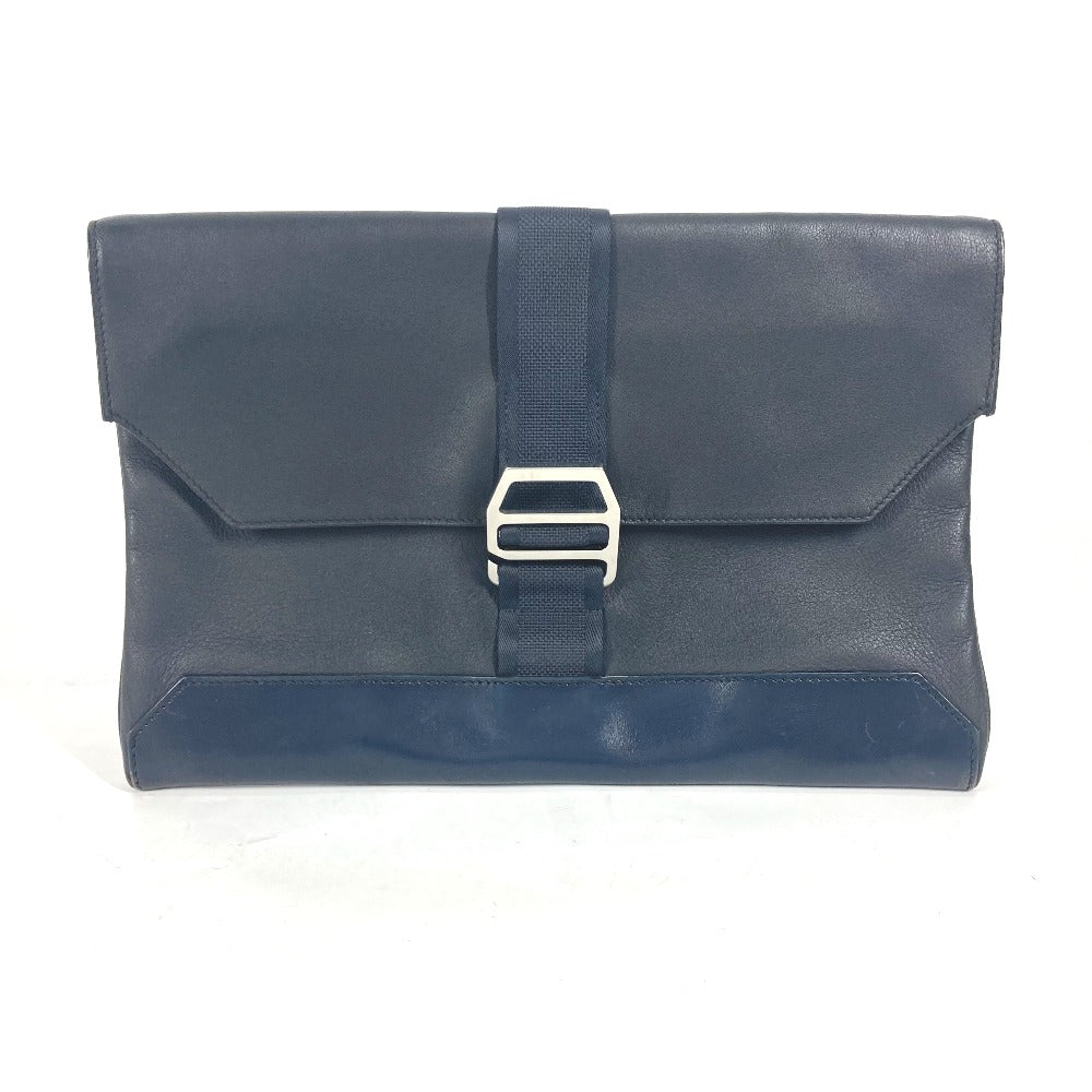 Hermes Clutch Bag City Slide Leather Navy Shoes
