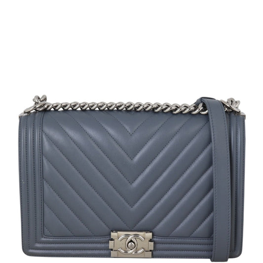 Chanel Boy New Chevron Handbag Blue Medium Crossbody Bag