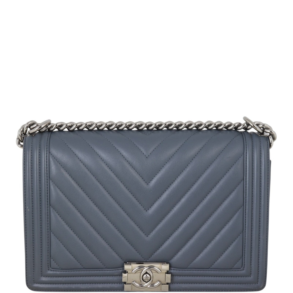 Chanel Boy New Chevron Handbag Blue Medium Crossbody Bag