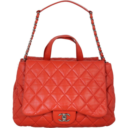 Chanel Accordion Top Handle Bag Quilted Red Shoulder Bag
