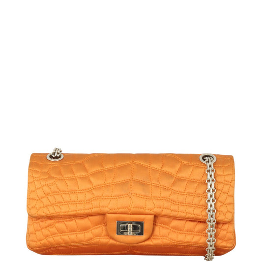 Chanel 2.55 Reissue East West Double Bag Croc-Effect Satin Quilted Crossbody Bag