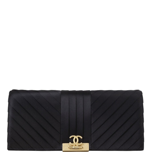 Chanel Long Clutch Satin Black Clutch Bag