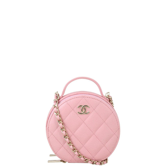 Chanel CC Top Handle Round Zipped Pouch on Quilted Pink Mini Bag