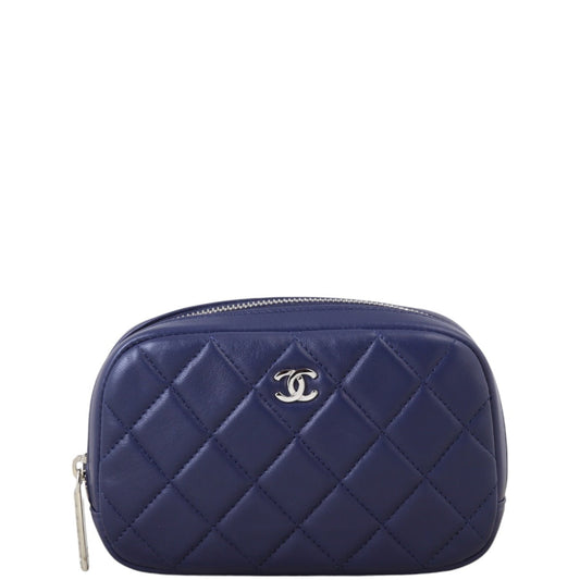 Chanel Curvy Cosmetic Case Handbag Quilted Blue