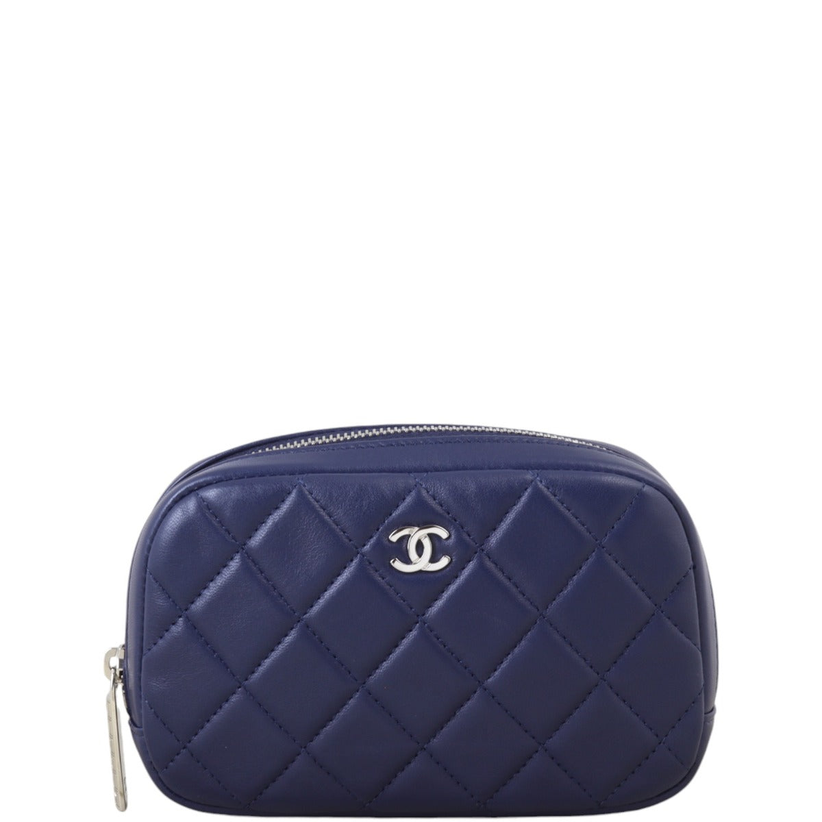 Chanel Curvy Cosmetic Case Handbag Quilted Blue